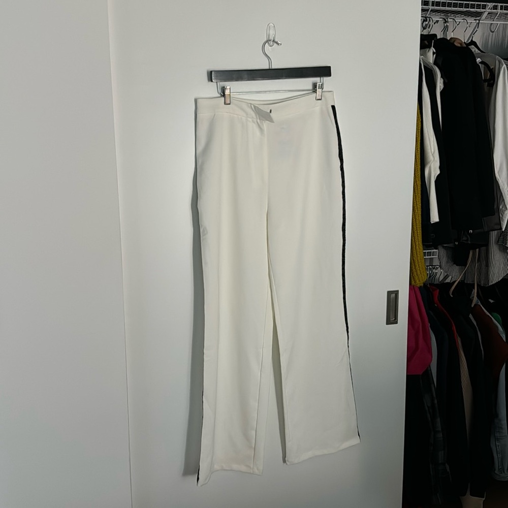 Women's White Wide-Leg Pants with Black Side Stripe